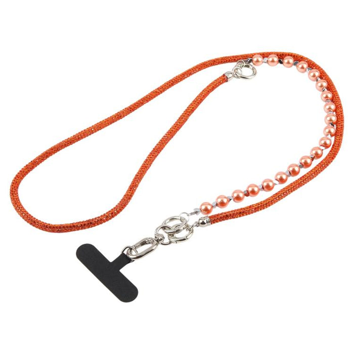 Cordón para teléfono con perlas y diamantes de imitación brillantes y cuentas de cristal desmontables.