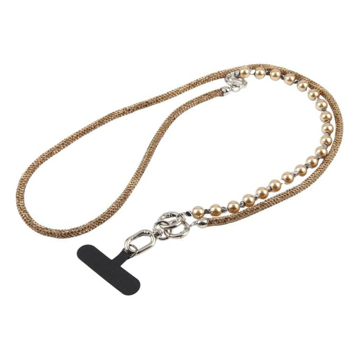 Cordón para teléfono con perlas y diamantes de imitación brillantes y cuentas de cristal desmontables.