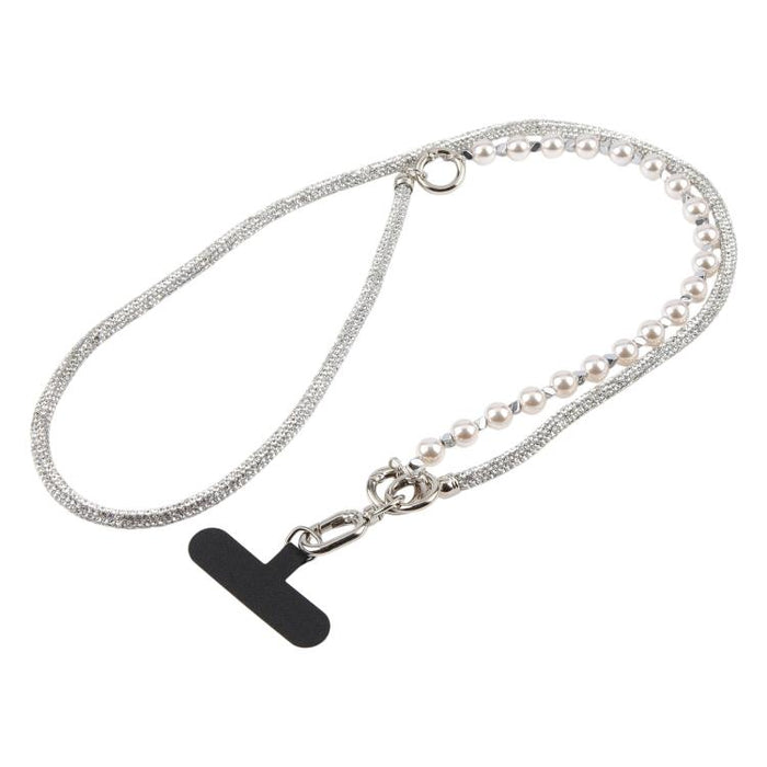 Cordón para teléfono con perlas y diamantes de imitación brillantes y cuentas de cristal desmontables.