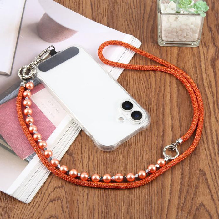 Cordón para teléfono con perlas y diamantes de imitación brillantes y cuentas de cristal desmontables.