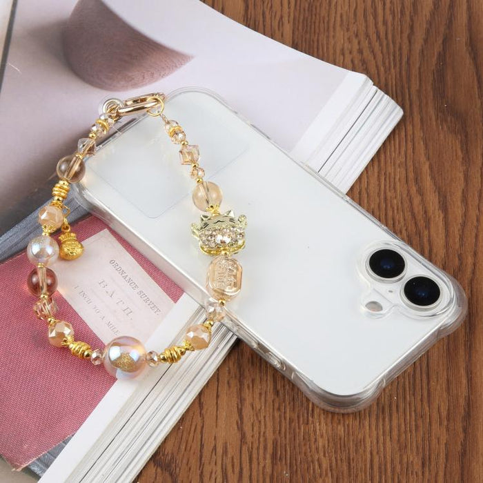 Cordón para teléfono con forma de gato de la suerte incrustado de diamantes