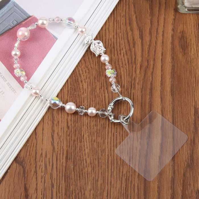 Cordón para teléfono con cadena de cuentas y flor de tulipán