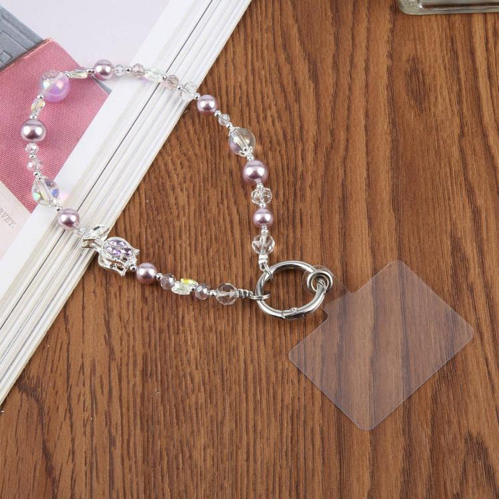 Cordón para teléfono con cadena de cuentas y flor de tulipán