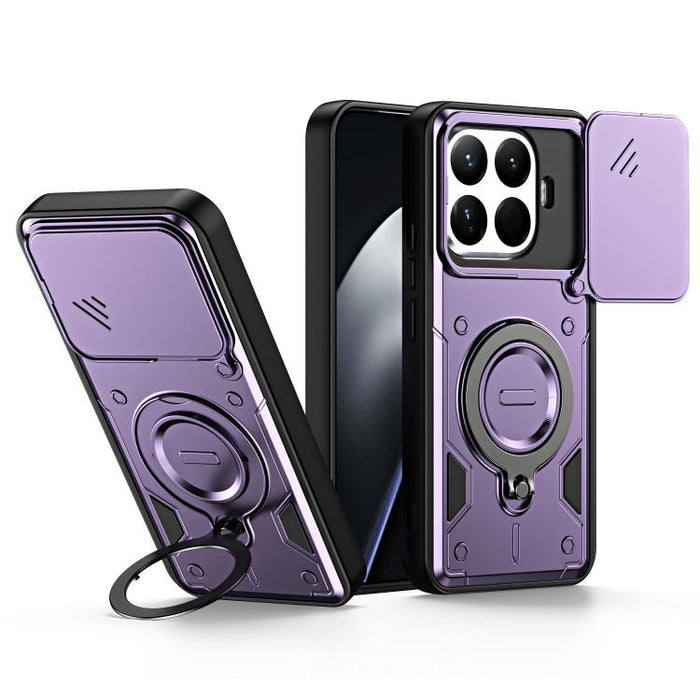 Funda para teléfono con soporte de anillo y cubierta deslizante para lente, For Xiaomi 17 Pro Max, For Xiaomi 17 Pro, For Xiaomi 17, For Xiaomi 15T Pro 5G, For Xiaomi 15T 5G
