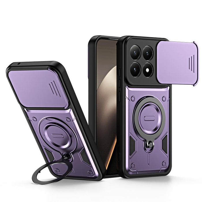 Funda para teléfono con soporte de anillo y cubierta deslizante para lente, For Xiaomi 17 Pro Max, For Xiaomi 17 Pro, For Xiaomi 17, For Xiaomi 15T Pro 5G, For Xiaomi 15T 5G