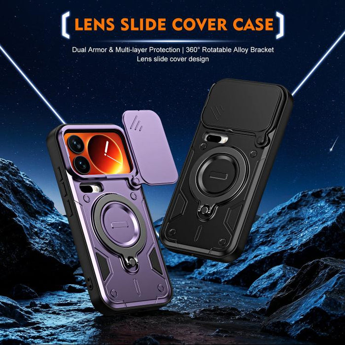 Funda para teléfono con soporte de anillo y cubierta deslizante para lente, For Xiaomi 17 Pro Max, For Xiaomi 17 Pro, For Xiaomi 17, For Xiaomi 15T Pro 5G, For Xiaomi 15T 5G