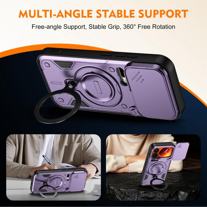 Funda para teléfono con soporte de anillo y cubierta deslizante para lente, For Xiaomi 17 Pro Max, For Xiaomi 17 Pro, For Xiaomi 17, For Xiaomi 15T Pro 5G, For Xiaomi 15T 5G