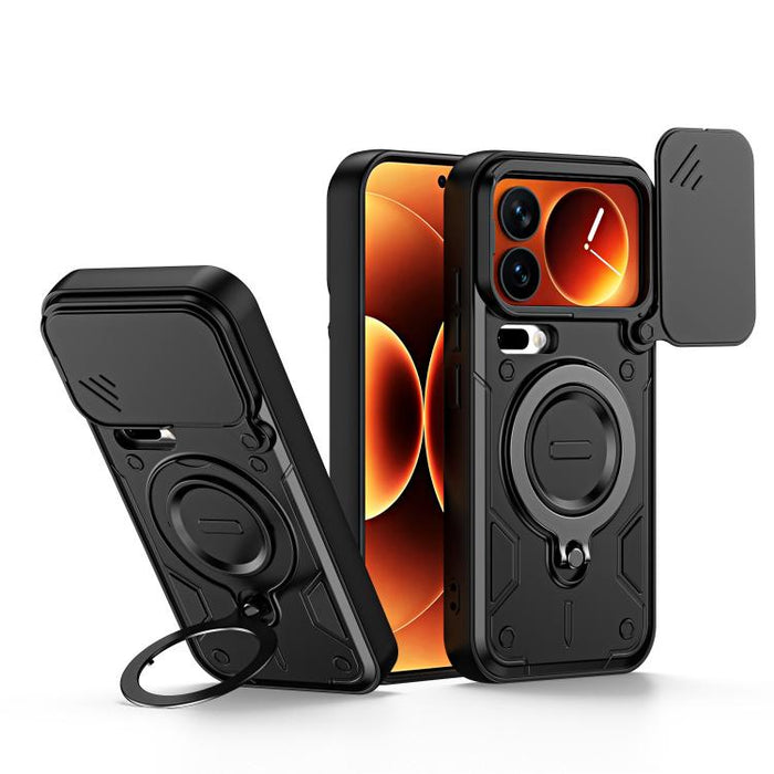 Funda para teléfono con soporte de anillo y cubierta deslizante para lente, For Xiaomi 17 Pro Max, For Xiaomi 17 Pro, For Xiaomi 17, For Xiaomi 15T Pro 5G, For Xiaomi 15T 5G