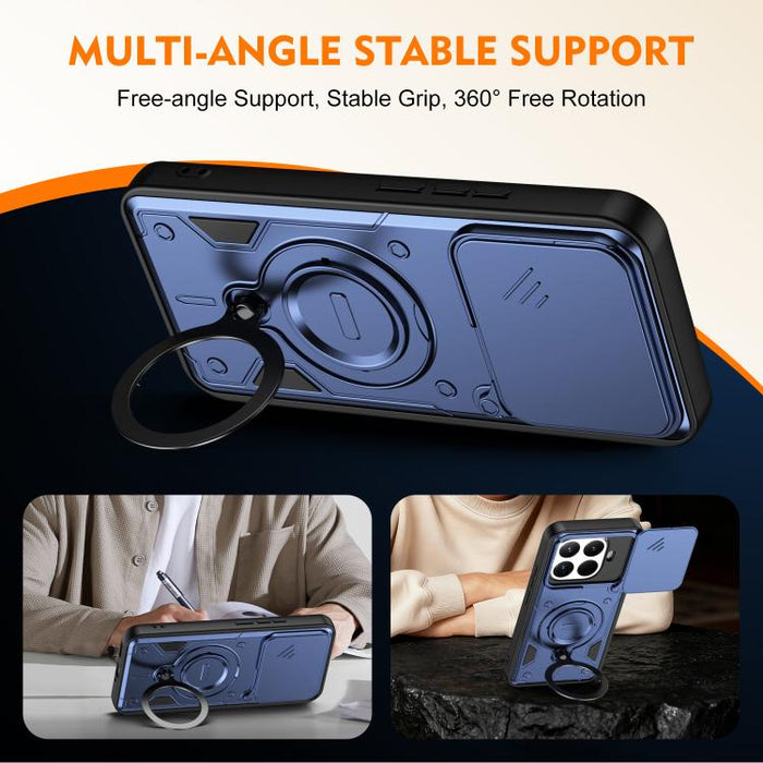 Funda para teléfono con soporte de anillo y cubierta deslizante para lente, For Xiaomi 17 Pro Max, For Xiaomi 17 Pro, For Xiaomi 17, For Xiaomi 15T Pro 5G, For Xiaomi 15T 5G