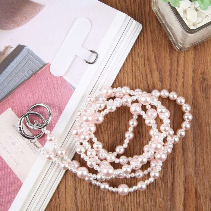 Cadena para teléfono con perlas brillantes, bandolera y cordón para teléfono con almohadilla de sujeción para mujeres y niñas.