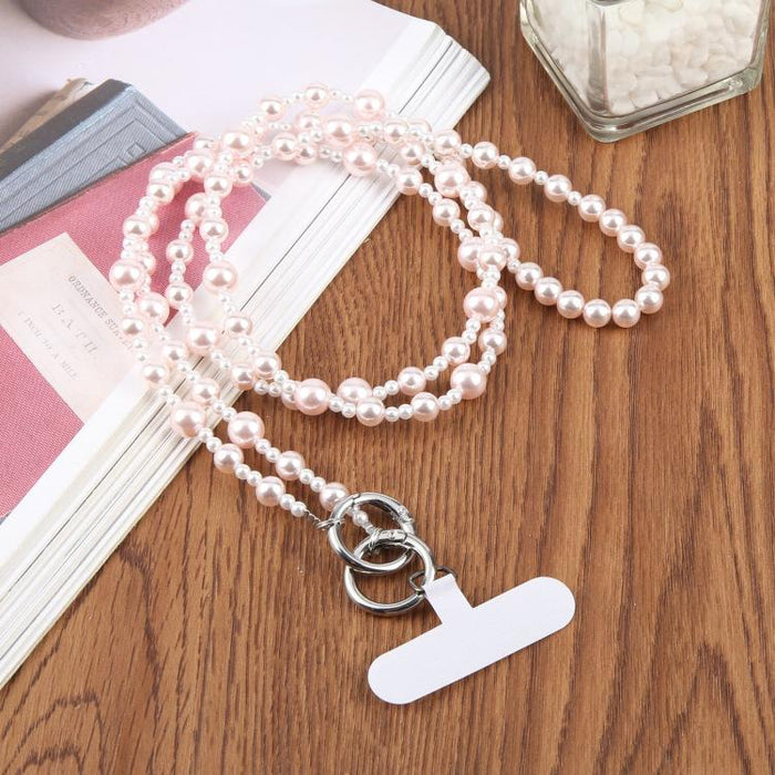 Cadena para teléfono con perlas brillantes, bandolera y cordón para teléfono con almohadilla de sujeción para mujeres y niñas.