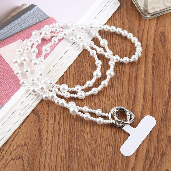 Cadena para teléfono con perlas brillantes, bandolera y cordón para teléfono con almohadilla de sujeción para mujeres y niñas.