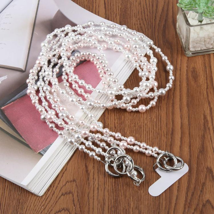 Cadena para teléfono con perlas brillantes, bandolera y cordón para teléfono con almohadilla de sujeción para mujeres y niñas.