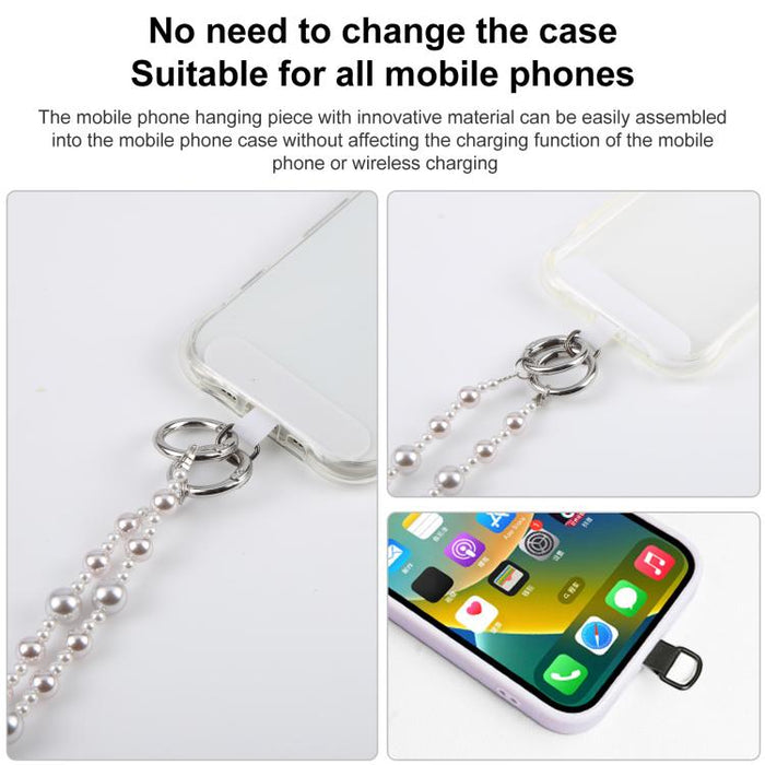 Cadena para teléfono con perlas brillantes, bandolera y cordón para teléfono con almohadilla de sujeción para mujeres y niñas.