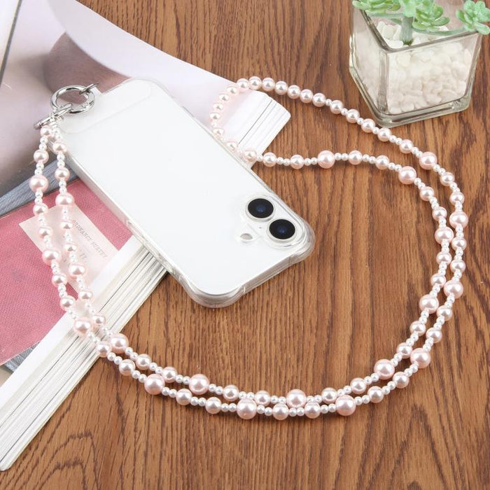 Cadena para teléfono con perlas brillantes, bandolera y cordón para teléfono con almohadilla de sujeción para mujeres y niñas.