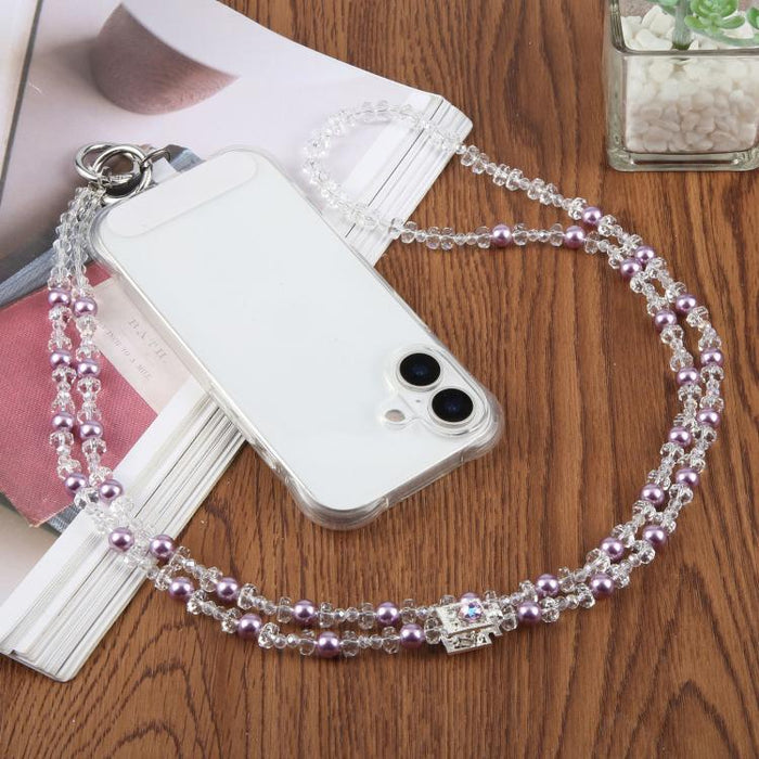 Colgante para teléfono con forma de frasco de perfume y cuentas, con cordón cruzado y almohadilla de sujeción.