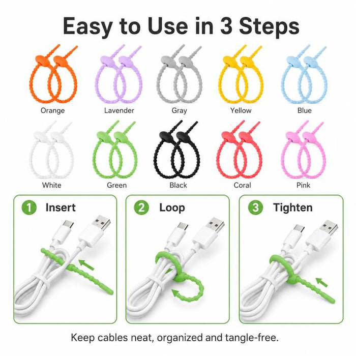 20 bridas de silicona de 15 cm para enrollar y organizar cables de datos (kit de bricolaje), 15cm Random Color Delivery