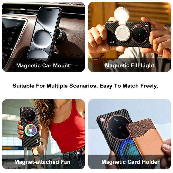 Funda magnética para teléfono Imak Ruiyi Series con textura de fibra de carbono y anillo rojo, For Xiaomi 17 Ultra by Leica