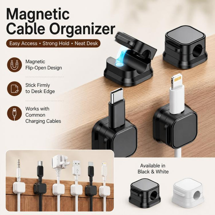 6 unidades / Juego de organizadores magnéticos para cables de datos, soportes para cables de datos de montaje en pared