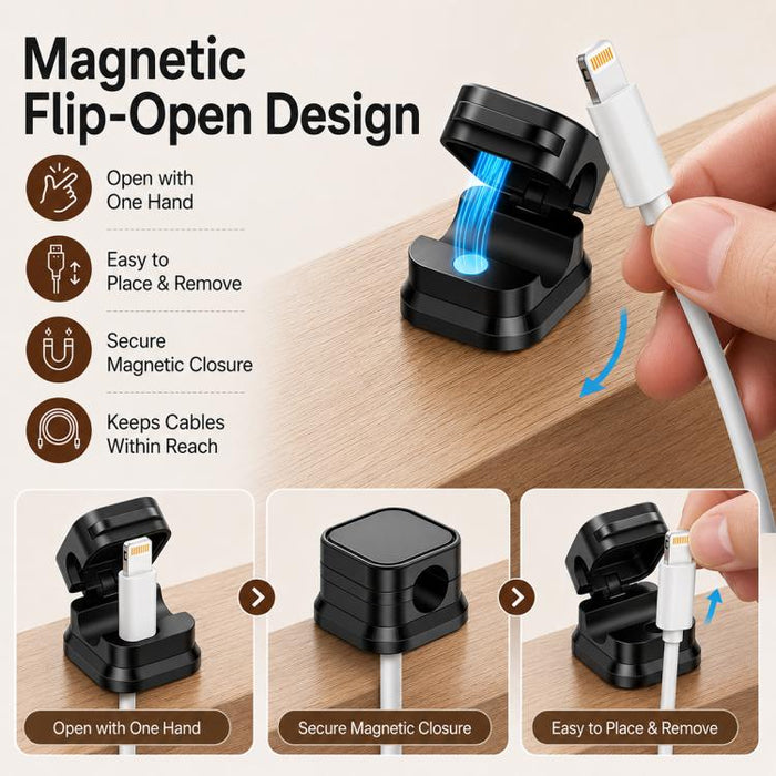 6 unidades / Juego de organizadores magnéticos para cables de datos, soportes para cables de datos de montaje en pared