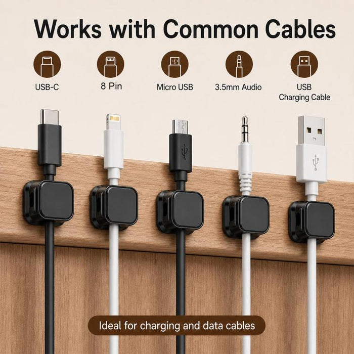 6 unidades / Juego de organizadores magnéticos para cables de datos, soportes para cables de datos de montaje en pared