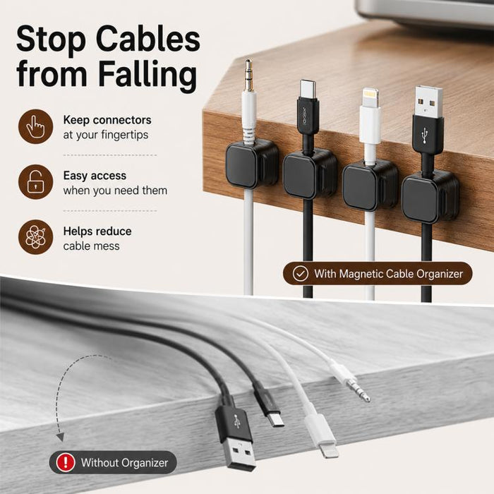 6 unidades / Juego de organizadores magnéticos para cables de datos, soportes para cables de datos de montaje en pared
