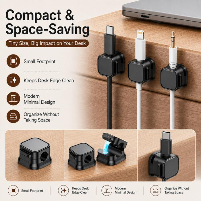 6 unidades / Juego de organizadores magnéticos para cables de datos, soportes para cables de datos de montaje en pared