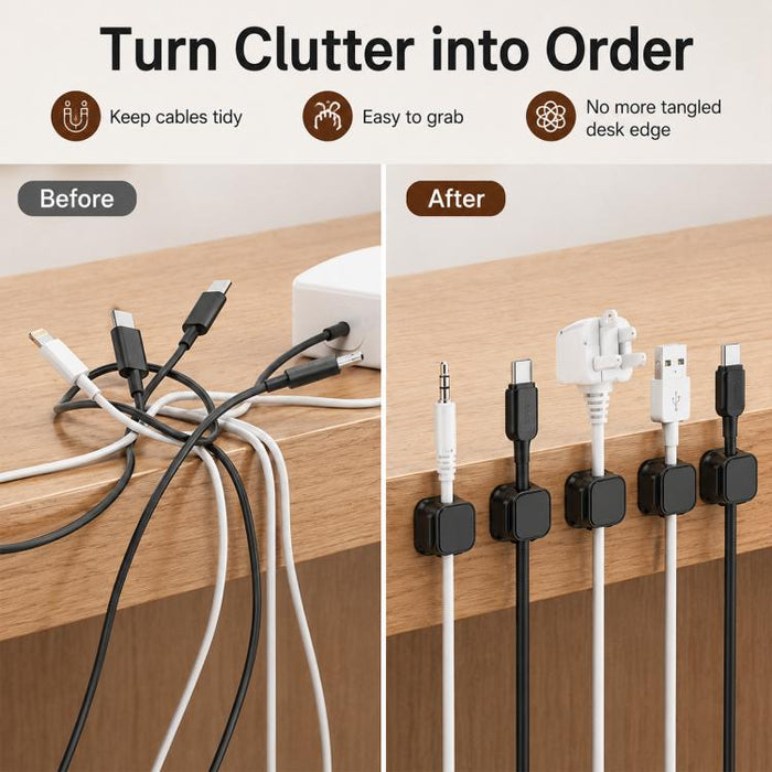 6 unidades / Juego de organizadores magnéticos para cables de datos, soportes para cables de datos de montaje en pared