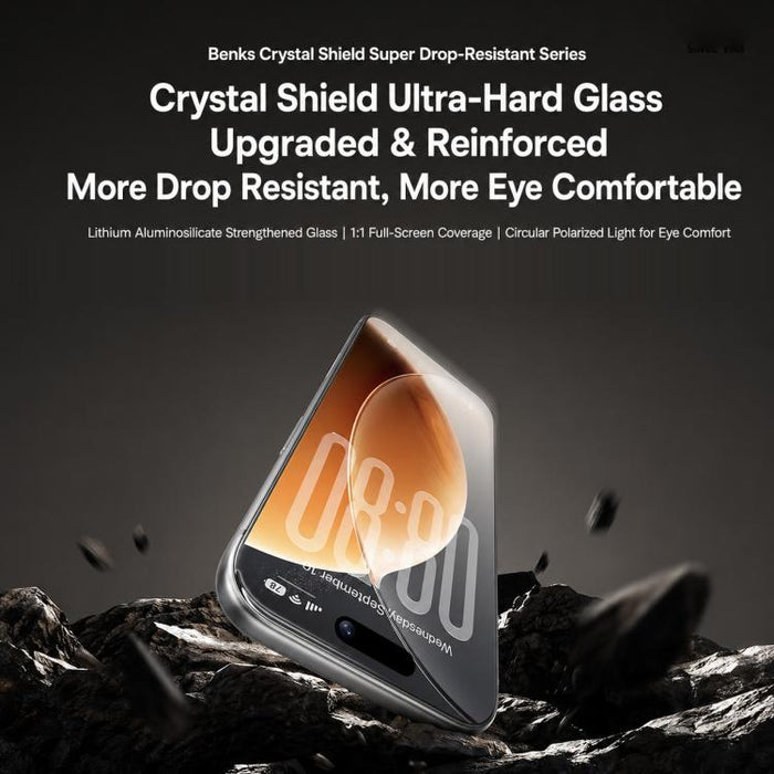 Película protectora Benks Crystal Shield Ultra resistente a caídas y respetuosa con los ojos, de alta definición., For iPhone 17 Pro Max, For iPhone 17 Pro