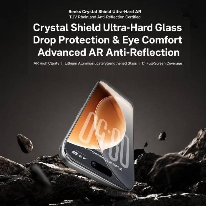Película protectora antirreflectante AR Benks Crystal Shield Ultra resistente a caídas y respetuosa con la vista, For iPhone 17 Pro Max, For iPhone 17 Pro