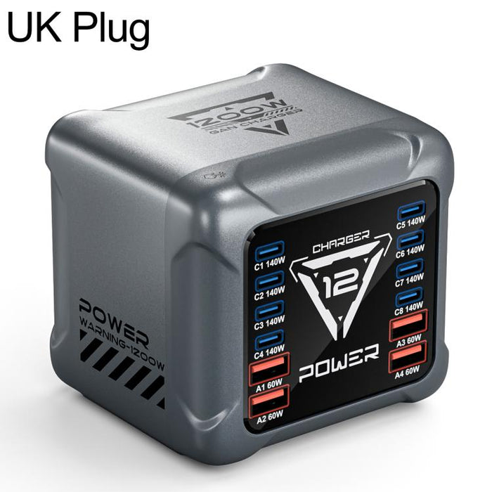 Cargador de escritorio BK-127D de 1200 W con interfaz múltiple GaN e iluminación táctil RGB., EU Plug, US Plug, AU Plug, UK Plug