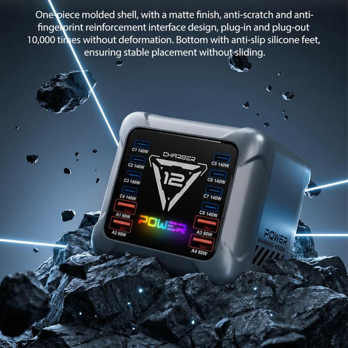 Cargador de escritorio BK-127D de 1200 W con interfaz múltiple GaN e iluminación táctil RGB., EU Plug, US Plug, AU Plug, UK Plug