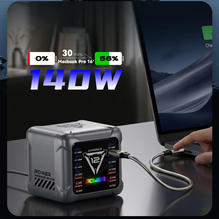 Cargador de escritorio BK-127D de 1200 W con interfaz múltiple GaN e iluminación táctil RGB., EU Plug, US Plug, AU Plug, UK Plug
