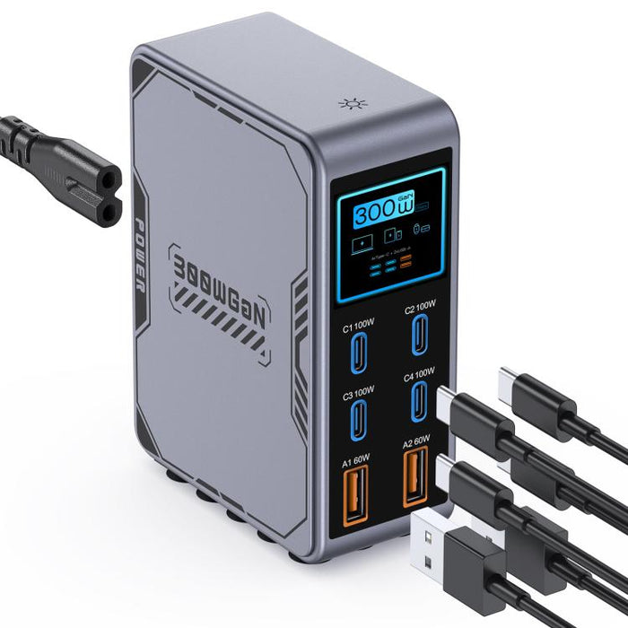 Cargador rápido de escritorio con interfaz múltiple GaN de 300 W, EU Plug, US Plug, AU Plug, UK Plug
