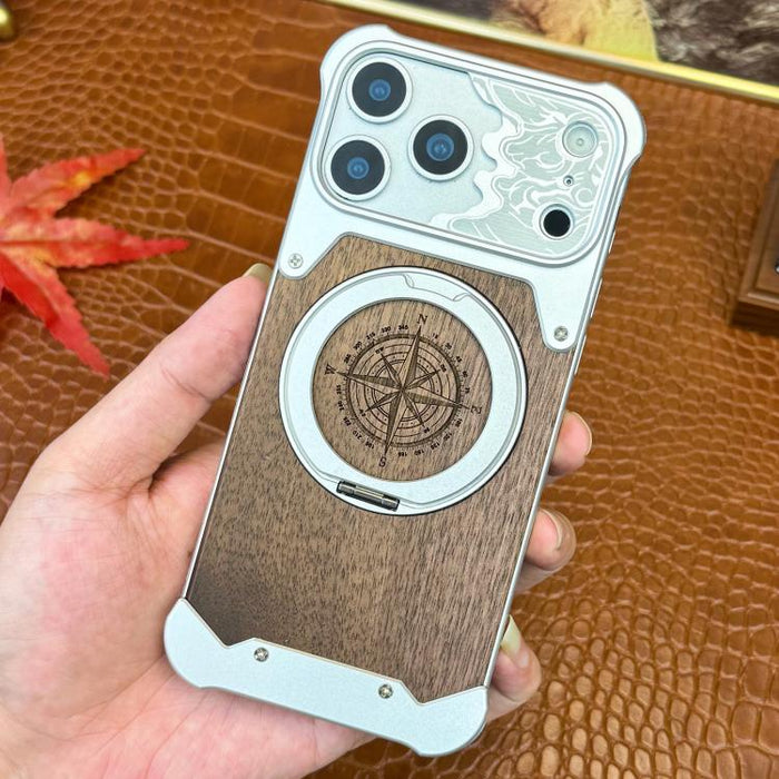 Funda magnética para teléfono con soporte giratorio de 360° con diseño de cara de caballo y madera de nogal, For iPhone 17 Pro Max, For iPhone 17 Pro, For iPhone 16 Pro Max, For iPhone 15 Pro Max, For iPhone 14 Pro Max, For iPhone 13 Pro Max