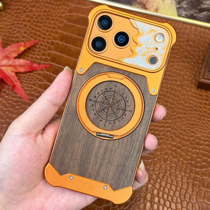 Funda magnética para teléfono con soporte giratorio de 360° con diseño de cara de caballo y madera de nogal, For iPhone 17 Pro Max, For iPhone 17 Pro, For iPhone 16 Pro Max, For iPhone 15 Pro Max, For iPhone 14 Pro Max, For iPhone 13 Pro Max