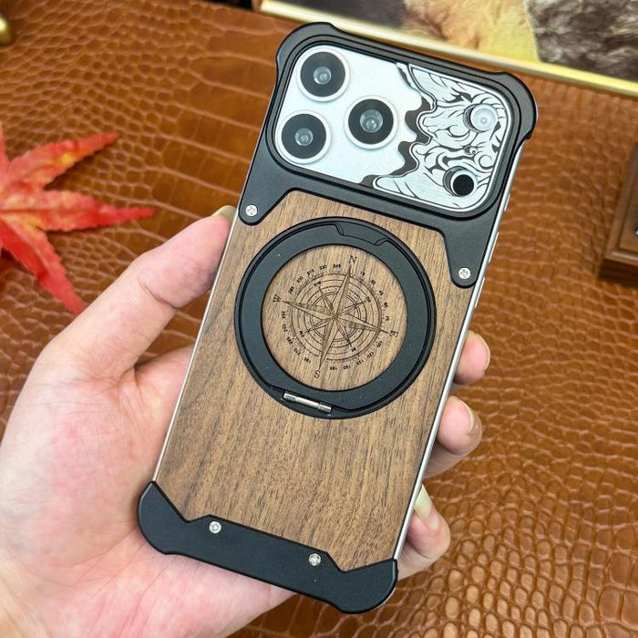 Funda magnética para teléfono con soporte giratorio de 360° con diseño de cara de caballo y madera de nogal, For iPhone 17 Pro Max, For iPhone 17 Pro, For iPhone 16 Pro Max, For iPhone 15 Pro Max, For iPhone 14 Pro Max, For iPhone 13 Pro Max