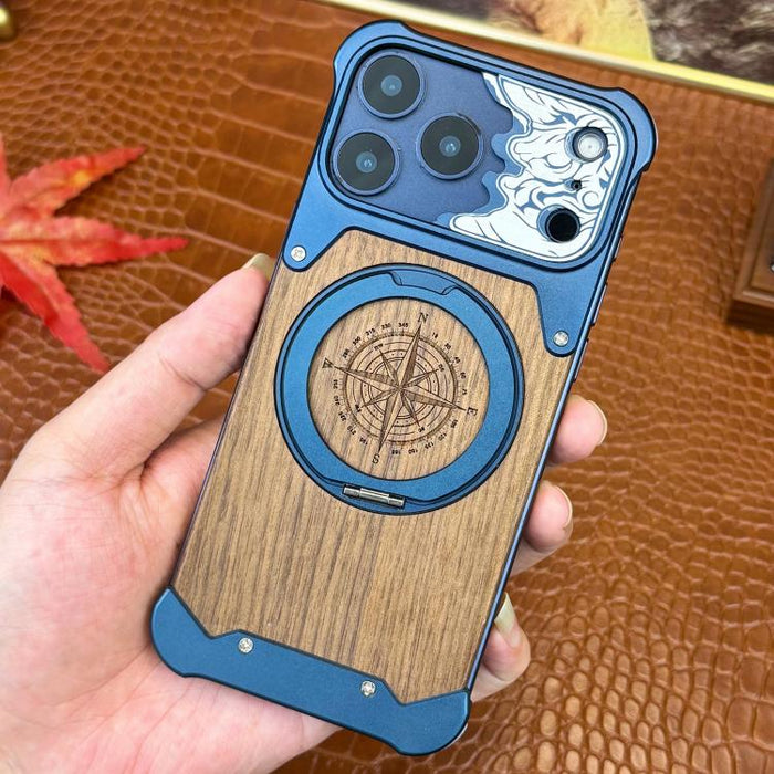 Funda magnética para teléfono con soporte giratorio de 360° con diseño de cara de caballo y madera de nogal, For iPhone 17 Pro Max, For iPhone 17 Pro, For iPhone 16 Pro Max, For iPhone 15 Pro Max, For iPhone 14 Pro Max, For iPhone 13 Pro Max