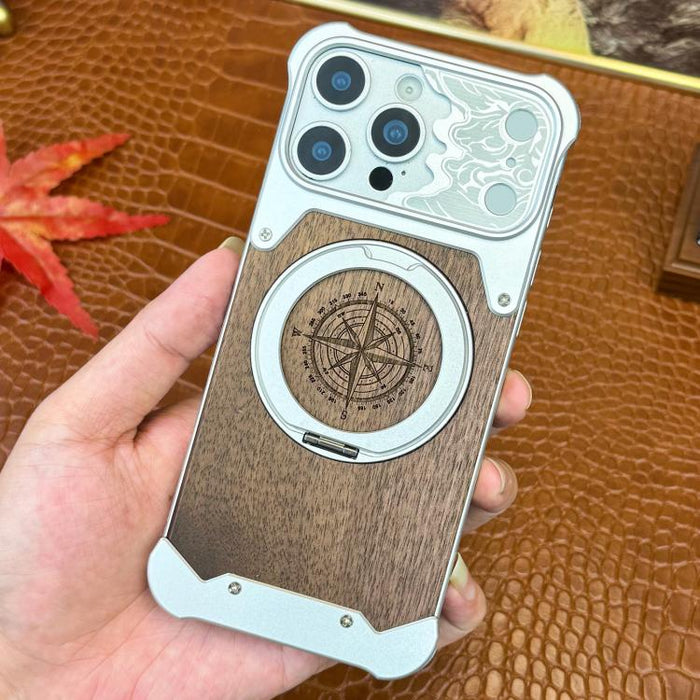 Funda magnética para teléfono con soporte giratorio de 360° con diseño de cara de caballo y madera de nogal, For iPhone 17 Pro Max, For iPhone 17 Pro, For iPhone 16 Pro Max, For iPhone 15 Pro Max, For iPhone 14 Pro Max, For iPhone 13 Pro Max