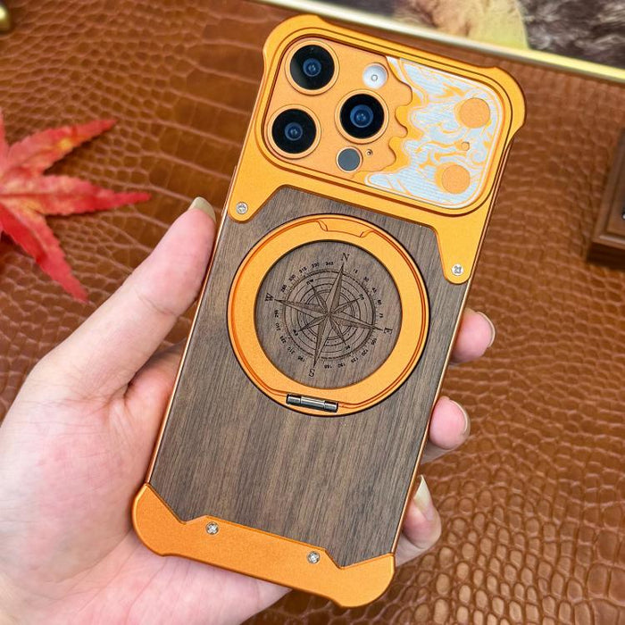 Funda magnética para teléfono con soporte giratorio de 360° con diseño de cara de caballo y madera de nogal, For iPhone 17 Pro Max, For iPhone 17 Pro, For iPhone 16 Pro Max, For iPhone 15 Pro Max, For iPhone 14 Pro Max, For iPhone 13 Pro Max