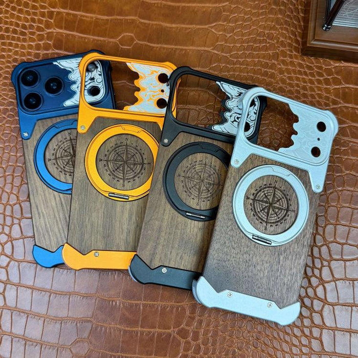 Funda magnética para teléfono con soporte giratorio de 360° con diseño de cara de caballo y madera de nogal, For iPhone 17 Pro Max, For iPhone 17 Pro, For iPhone 16 Pro Max, For iPhone 15 Pro Max, For iPhone 14 Pro Max, For iPhone 13 Pro Max