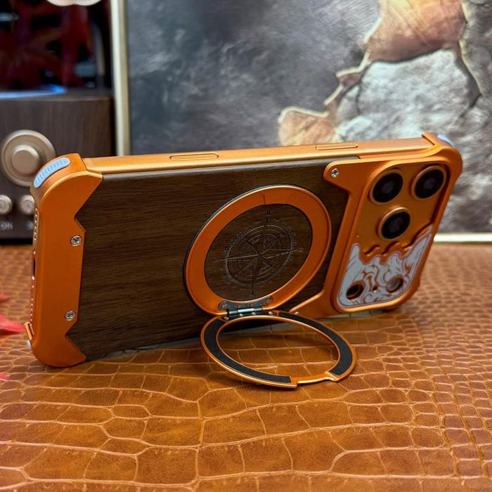 Funda magnética para teléfono con soporte giratorio de 360° con diseño de cara de caballo y madera de nogal, For iPhone 17 Pro Max, For iPhone 17 Pro, For iPhone 16 Pro Max, For iPhone 15 Pro Max, For iPhone 14 Pro Max, For iPhone 13 Pro Max