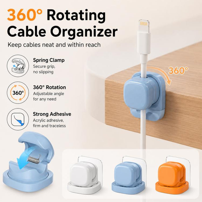 Organizador de cables giratorio con resorte, 4 unidades, para montaje en pared.
