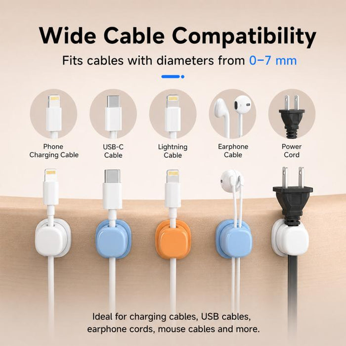 Organizador de cables giratorio con resorte, 4 unidades, para montaje en pared.