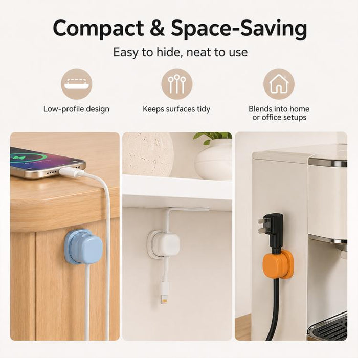 Organizador de cables giratorio con resorte, 4 unidades, para montaje en pared.
