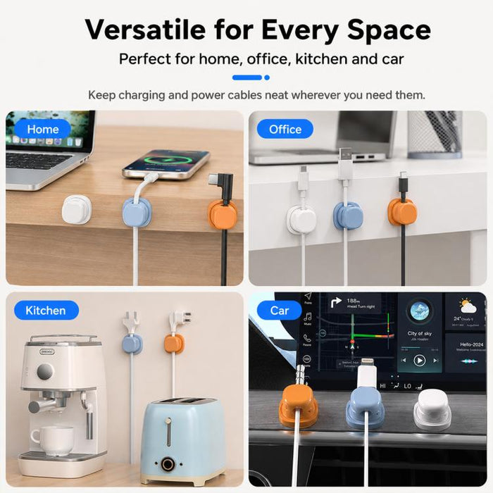 Organizador de cables giratorio con resorte, 4 unidades, para montaje en pared.