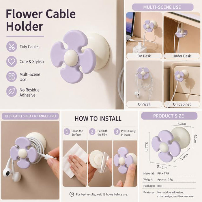 Organizador de cables con forma de flor para montaje en pared