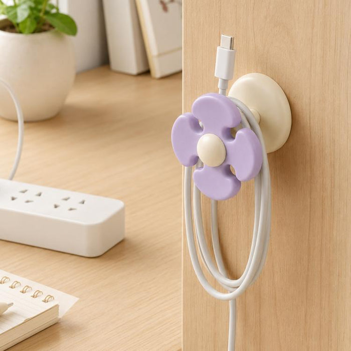 Organizador de cables con forma de flor para montaje en pared