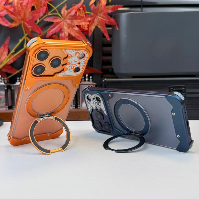 Funda magnética para teléfono con soporte giratorio 360 de policarbonato esmerilado con cara de caballo, For iPhone 17 Pro Max, For iPhone 17 Pro, For iPhone 16 Pro Max, For iPhone 15 Pro Max, For iPhone 14 Pro Max, For iPhone 13 Pro Max