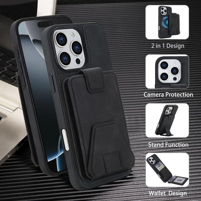 Funda para teléfono con tarjetero desmontable de piel sintética estilo retro y protección RFID magnética., For iPhone 16 Pro Max, For iPhone 16 Pro